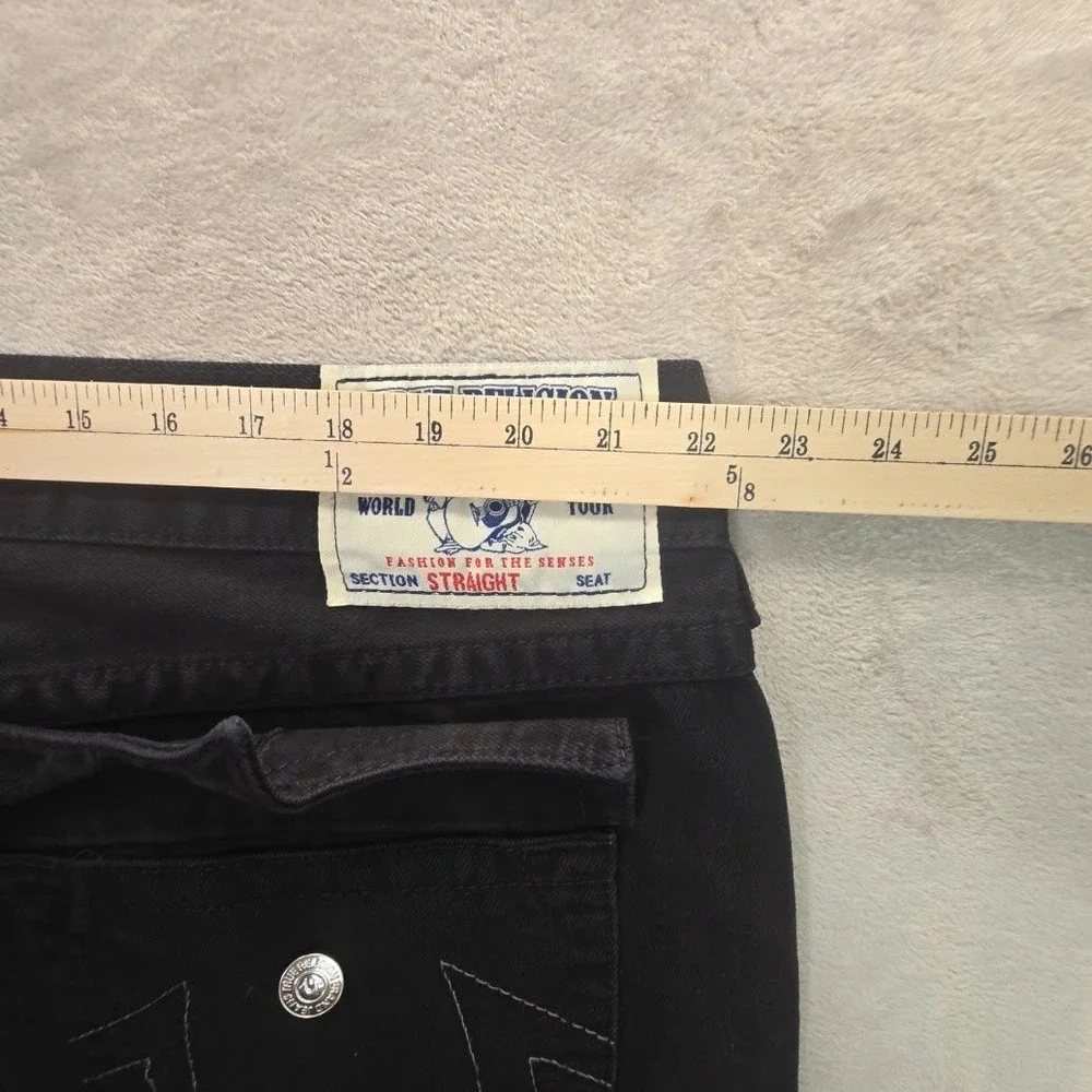 True Religion Straight Leg Jeans Mens 42 Black Denim Horseshoe Flap Pocket